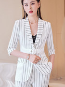 黑白色条纹西装外套女设计感小众时尚，高端气质ol职业西服套装春夏