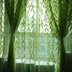 绿色柳叶窗帘纱帘窗纱客厅餐厅阳台成品遮光窗帘布料批 发