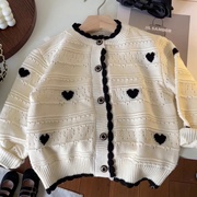 韩版女童毛衣开衫2023春季爱心针织长袖，外套洋气儿童宝宝上衣
