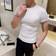 夏季韩版修身男士纯色短袖t恤型男弹力紧身圆领体恤百搭打底衫潮