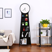 新欧式创意落地钟客厅现代实木书架置物多功能机芯钟表黑色大气品