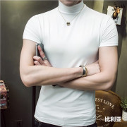 男士半高领短袖T恤 韩版修身纯色弹力打底衫运动纯棉半袖立领体恤