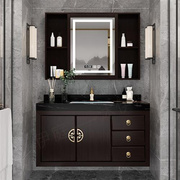 新中式橡木浴室柜组合洗手盆卫生间，洗漱台岩板洗脸台盆实木卫浴柜