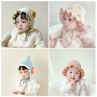 秋冬保暖护耳帽婴儿童帽子，可爱女宝宝，毛线帽子公主花边针织宫廷帽