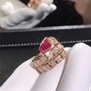 18k玫瑰金蛇形(金蛇形)戒指，红宝石指环满钻群镶闪亮特别镶嵌进口莫桑石女