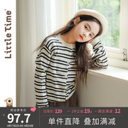 littletime女童黑白条纹针织毛衣开衫春夏韩版气质长袖外套