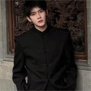 新中式男装国风黑色立领盘扣西装外套高级感订婚年轻人中山装西服