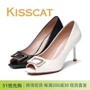 接吻猫KISSCAT细高跟鞋羊皮百搭方扣鱼嘴鞋女单鞋KA32108-12