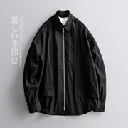 日系复古解构拼接面料设计感长袖，衬衫男黑色，宽松阔版衬衫式外套