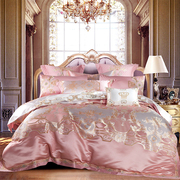 销欧式轻奢浪漫粉色床上用品纯棉四件套贡缎提花高档奢华婚庆被厂