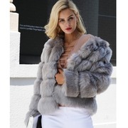 Faux fur fox fur jacket欧美仿皮草女短款长袖毛毛皮外套