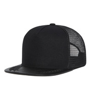帽子男士网帽夏天透气平檐帽时尚黑色平沿帽简约高顶棒球帽嘻哈帽