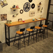 定制酒吧实木铁艺桌椅家用桌订制奶茶店靠墙长条美式复古高脚组合