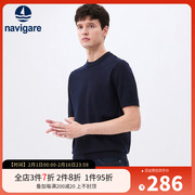Navigare意大利小帆船黑色短袖圆领针织t恤男2023夏季休闲上衣