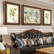 现代美式客厅装饰画欧式沙发，背景墙三联壁画乡村田园花鸟复古挂画