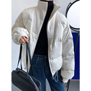 欧货立领白鸭绒(白鸭绒)羽绒服，女冬季短款白色，小众设计高级感轻薄棉服外套