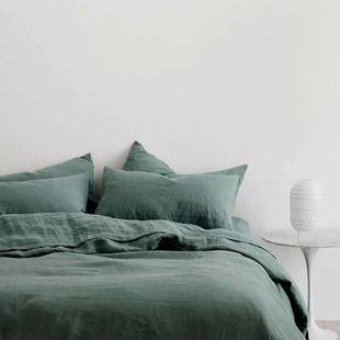 外贸新颜色 100%亚麻纯色单人双人床上用品套件 水洗床单被套枕套