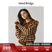 mbmindbridge秋季半拉链纯羊毛针织女，2023条纹polo领羊毛衫