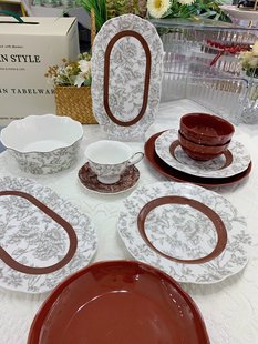 纪恋布拉格餐具新婚碗碟套装红色陶瓷碗盘轻奢高档碗筷餐盘组合装