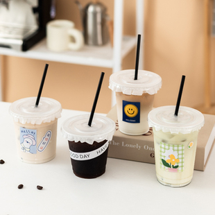 咖啡奶茶杯子一次性带盖胖胖塑料商用自制pet冷饮，冰粉饮料打包杯