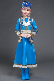 儿童演出服蒙古服装女童蒙古袍，长裙草原服装蒙族服民族服装女