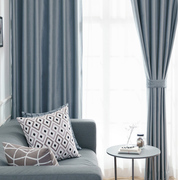 简约现代蓝灰色天鹅绒布遮光窗帘北欧风格客厅卧室落地窗高档轻奢