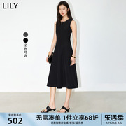 lily2024夏女装(夏女装)气质通勤款，复古优雅百搭修身无袖连衣裙小黑裙