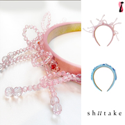 Shiitake诗塔克设计师品牌蓝色粉色水晶小花蝴蝶结发箍