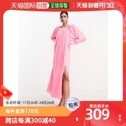香港直邮潮奢asos女士midaxi设计水洗缎面，蝙蝠袖粉色连衣裙(fl