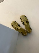zachpeng法式复古罗马凉鞋女夏2022绿色，包头镂空编织玛丽珍鞋