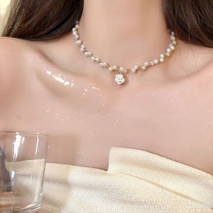 lemon法式珍珠山茶花项链，女2023年高级感锁骨，链百搭名媛颈链