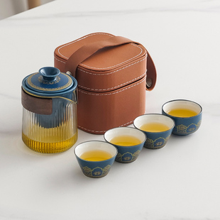 玻璃旅行茶具便携式防烫快客杯单人，户外旅游茶壶功夫茶杯喝茶装备