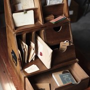 木质桌面收纳柜手账文具整理箱陈列柜多功能置物柜复古翻盖手提箱