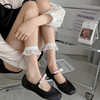 白丝袜(白丝袜)女春夏超薄透明黑色短袜日系jk蕾丝花边洛丽塔白色小腿袜子
