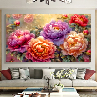 十字绣2024客厅姹紫嫣红横版高端大气，花开富贵手工，自己绣挂画