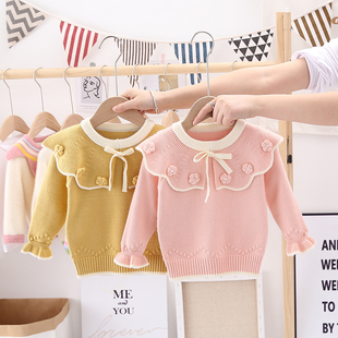 女童毛衣2020秋冬宝宝套头针织娃娃领线衣小童1岁长袖2岁女孩毛衫