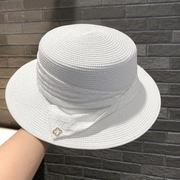 法式平顶草帽子夏女士防晒帽，出游拍照遮阳沙滩，帽显脸小宽檐太阳帽