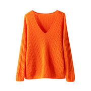 防晒女士镂空慵懒套衫秋冬季羊绒衫橘色针织打底内搭出售