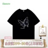 guozii黑色正肩短袖t恤女男蝴蝶，印花设计独特感上衣设计感小众夏