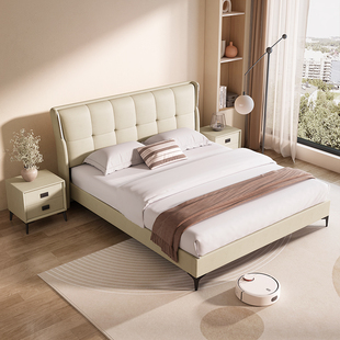 简约1.8米单人床软包床欧式大床卧室床1.5米轻奢真皮床奶油风床
