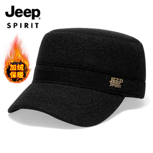 Jeep吉普加绒护耳帽子男加厚冬天保暖棒球帽中年大码鸭舌帽子圆顶