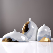 新中式创意扁形陶瓷花瓶装饰摆件，餐桌客厅售楼处玄关样板房装饰品