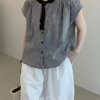 木耳边格子短袖衬衫女夏季新款圆领宽松显瘦百搭休闲上衣特0.15