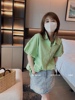 2024年夏季韩版女装宽松单排扣短袖衬衣时尚纯色简约百搭衬衫