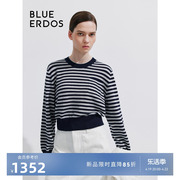 blueerdos24春夏圆领翻花条纹，短款精纺棉，羊绒套衫b245d0008
