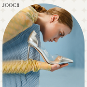 JOOC玖诗尖头水晶高跟鞋女细跟欧美秋季透明胶片单鞋气质4018