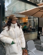 韩国2023冬季保暖可拆卸帽抽绳收腰长款大口袋羽绒服女