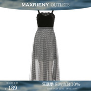 奥莱maxrieny法式蕾丝，丝绒吊带连衣裙女格子长裙，外穿吊带裙子