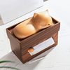 胡桃木纸巾盒实木抽纸盒，收纳猫咪创意，卡通客厅木质纸抽盒侧抽摆件