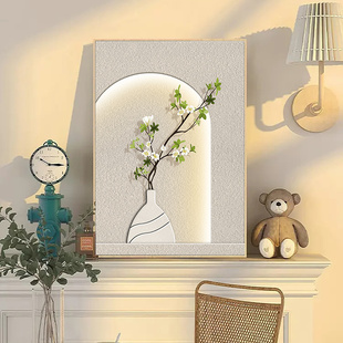 奶油风客厅装饰画现代简约绿植挂画小清新沙发，背景墙挂画落地摆画